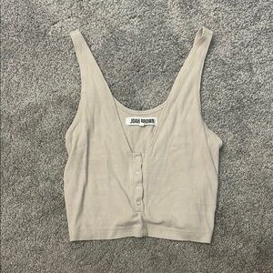Joah Brown Cream Buttoned Crop Tank Top